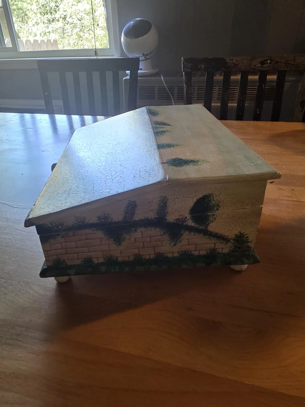 Vintage Hand-Painted Garden Motif Jewelry Box
